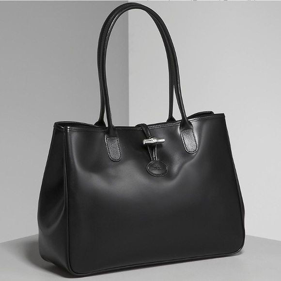 longchamp black leather tote